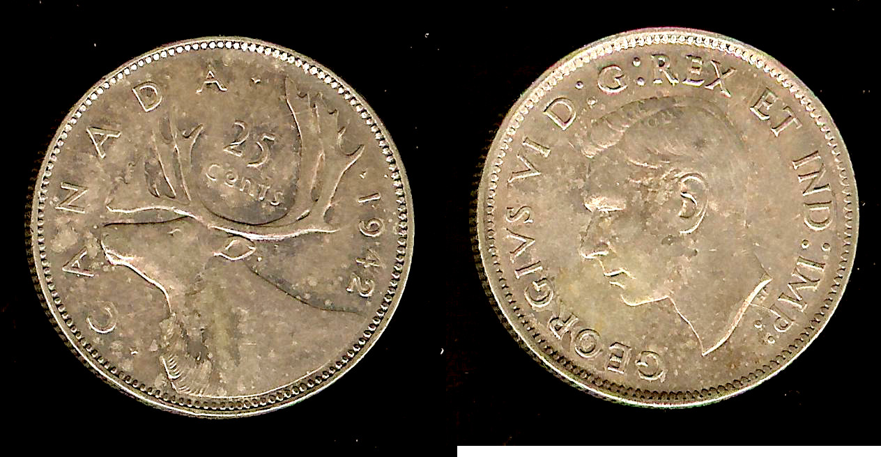Canada 25 cents 1942 AU